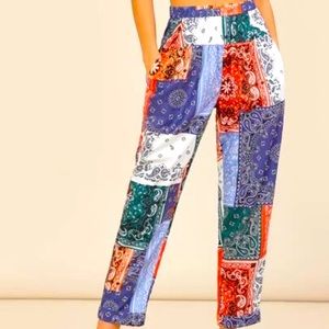SHEIN Slant Pocket Patchwork Print Pants